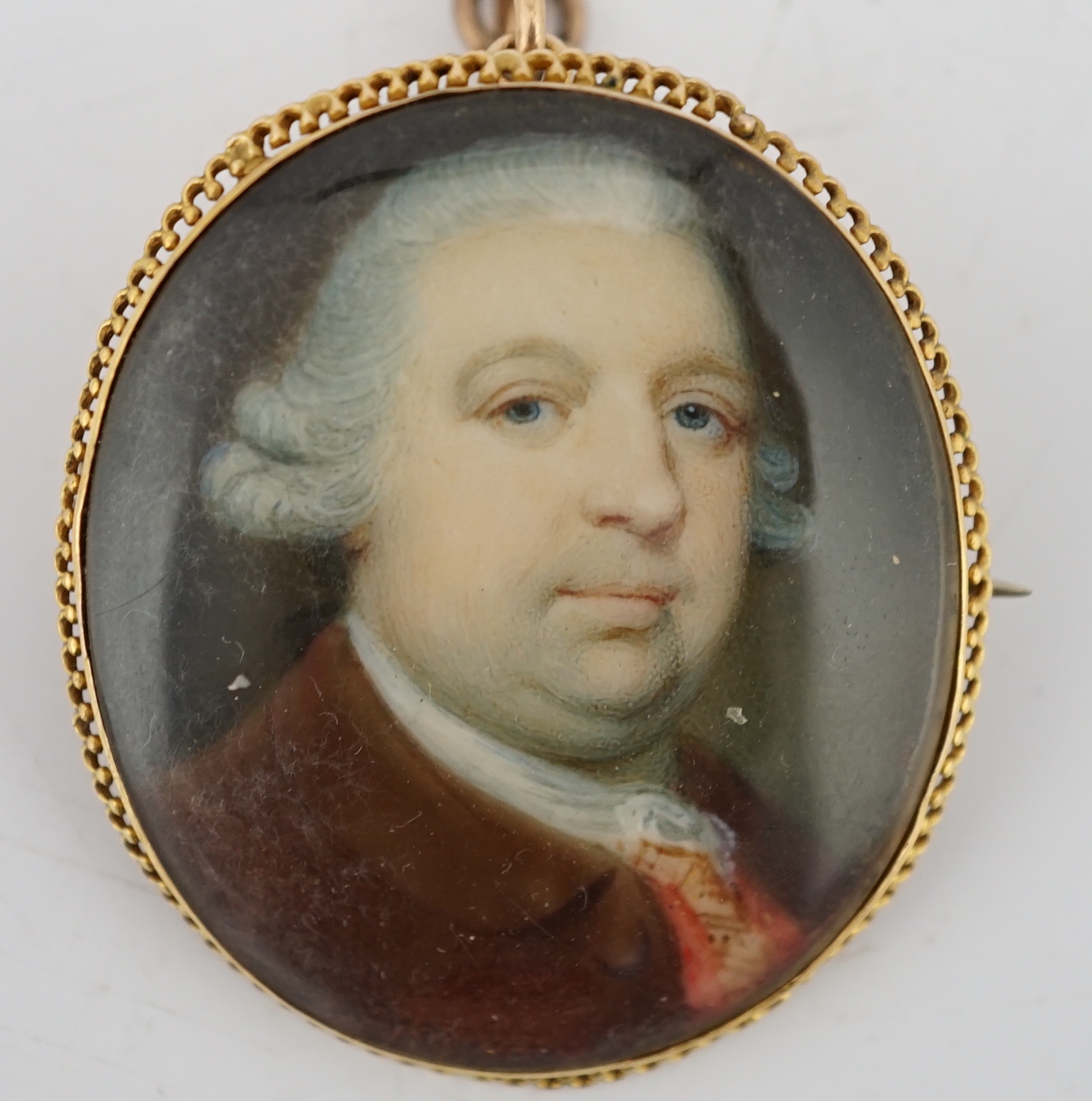 Jeremiah Meyer, R.A. (Anglo-German, 1735-1789), Portrait miniature of a gentleman, oil on ivory, 3.3 x 2.8cm. CITES Submission reference MUSLAF6C